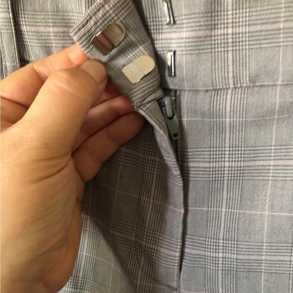 Gray plaid wide leg trousers professional Academia eclectic grandpa dress pants - Picture 6 of 12